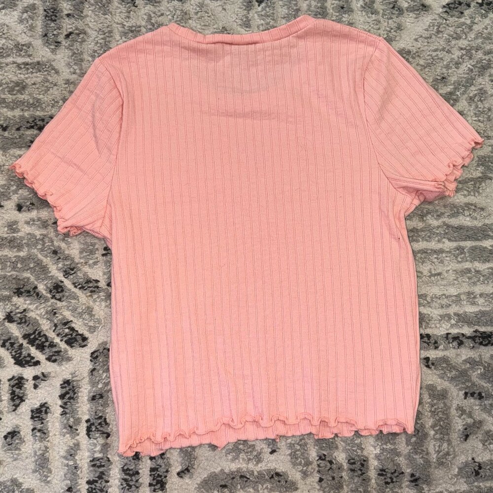 Pastel Pink Ribbed Crop Top Lettuce Leaf Size Medium - Picture 3 of 8